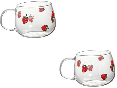 Amosfun 2stücke Erdbeer Muster Glasbecher Für Heiße Und Kalte Getränke Hitzebeständiger Kaffeebecher Mit Henkel Für Milch Kaffee Tee Und Saft