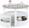 GYMAX Kids Table with 4 Chairs, Wooden Children Activity Desk with 4 Storage Stools and 4 Fabric Drawers, 5-Piece Toddler Round Table Set for 3+ Years Olds, 79x79x51cm (Grey + White)