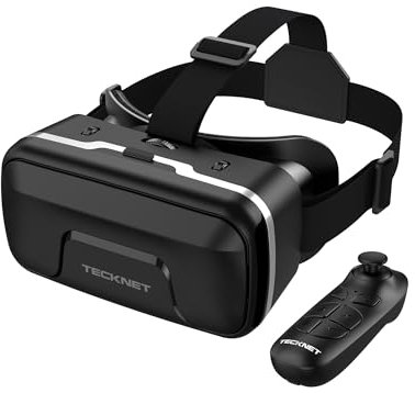TECKNET VR Headset for Phone with Controller, Virtual Reality Headsets with HD 110°FOV Anti-Blue Light Lenses & Adjustable Gears, 3D VR Headset for Kids Compatible iPhone Samsung Android 4.7-7.2