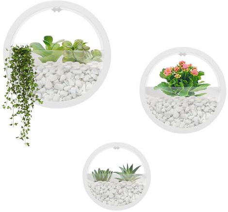 NiuLifeya Lot de 3 pots de fleurs muraux ronds pour fleurs, arrangements floraux, plantes succulentes, plantes aériennes, plantes artificielles