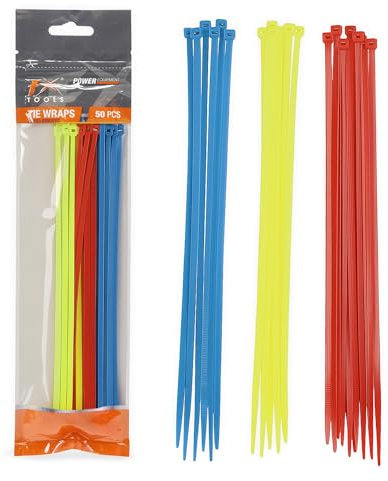 Tool & Tree Set di fascette da 50 pezzi – 250 mm di lunghezza – Fascette colorate (rosso, giallo, blu) – Resistente ai raggi UV – Forte e versatile – Zip ties per giardino, gestione dei cavi, officina