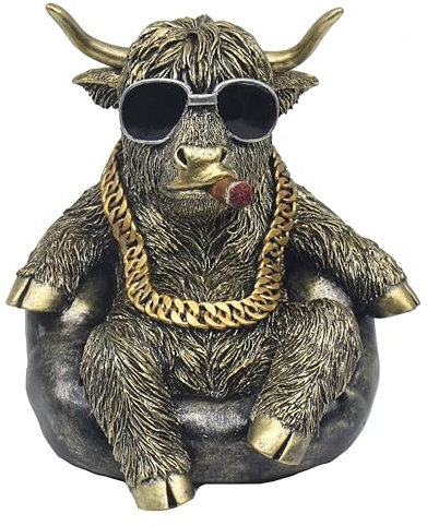 Lesser & Pavey Attitude Highland Cow Chilling Decor Animal Figurine | Decorative Style, Display Ready Accent, Freestanding Ornament, Ideal for Home and Office Decor, Thoughtful Gift