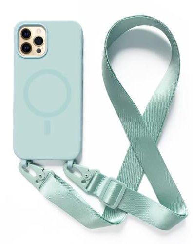 2NSPDRGNI Crossbody Case Compatible with iPhone 12 Pro Max,Wireless Charging Shell with Adjustable Neck Cord Lanyard Strap,Mint green
