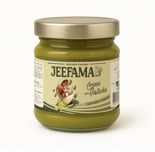 Jeefama, Pate a tartiner pistache, Creme de pistache artisanale, Fabrication française, Idéale pour patisserie façon chocolat de Dubaï, Texture onctueuse et gourmande (200gr)