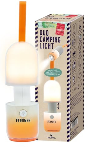 moses. Fernweh Duo Camping-Licht, wiederaufladbare 2-in-1 LED Lampe mit Farbwechsel & 7 Leuchtmodi, Taschenlampe & Stimmungslicht, für Camping & Zuhause, Outdoor & Indoor