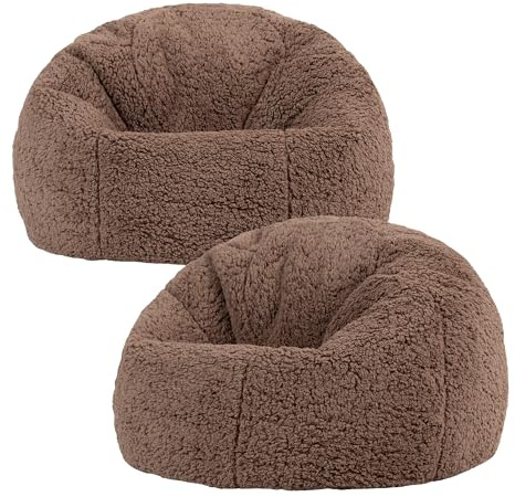 icon Kingston Large Kids Bean Bag, Brown, 2 Pack, Teddy Berber Fleece, Kids Bean Bag Chair with Filling Included, Gifts for Girls, Bedroom, Bedroom Accessories