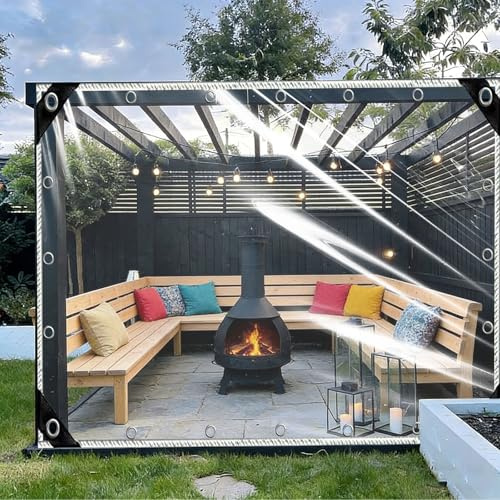 Transparent Tarpaulin 2.5 x 3.5 m Waterproof UV Resistant Heavy Duty Clear Tarp Pergola Covers with Eyelets and Rope for Rabbit Hutch Chicken Coop, White