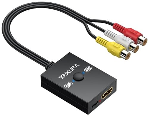 TAIKURA RCA to HDMI Converter with 4:3/16:9 Switch, 1080P AV Composite Video Adapter with USB Cable, Supports PAL/NTSC for Wii PS2 DVD VHS to HDTV or Monitor