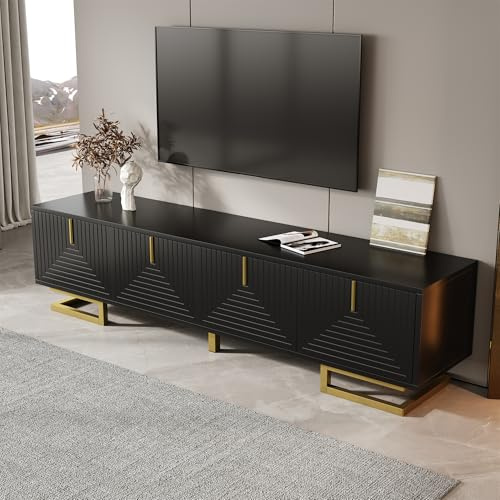 Gecheer TV-Schrank Lowboard 160 cm, strukturierte Türen, goldene Griffe/Beine, modern, vielseitiger Stauraum, verstellbare Beine