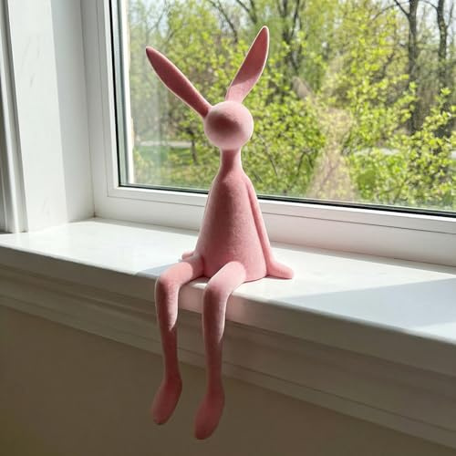 Beflockter Osterhase Kantenhocker - Frühlingsdeko in 4 trendigen Farben - Deko-Hase in 3 Größen für Innenbereich - Frühling & Ostern