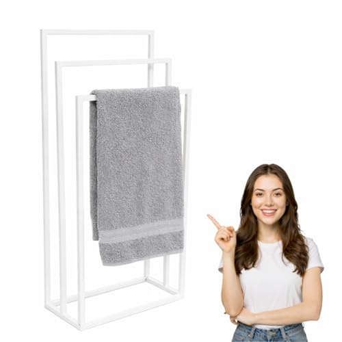 Anwicar Handtuchhalter Stehend 100 cm - Modern Farmhouse Möbel - Deko Badezimmer - Handtuchständer - Wandhaken - Bathroom Organizer - Weiß 100x50x25 cm