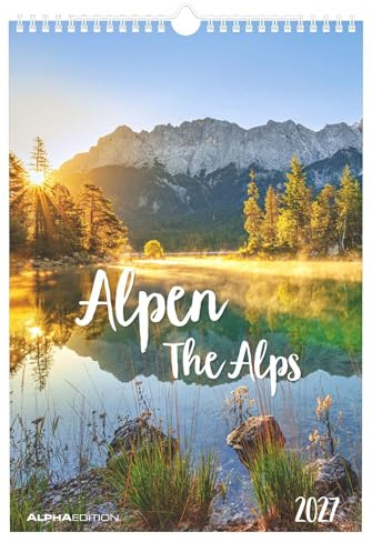 Alpen 2027: Wandkalender 23,7x34 cm mit 12 Alpenfotografien, 4-sprachigem Kalendarium und Platz für Notizen