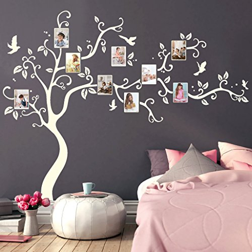 Wandtattoo Loft Baum mit Bilderrahmen und Vögeln Fotobaum Wandsticker Wandaufkleber Wandtattoo Kinderzimmer / 30 Farben 2 Größen