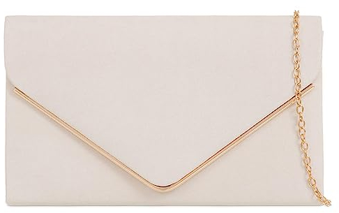 fi9 Pochette da donna in pelle scamosciata, tinta unita, da sposa, ballo di fine anno, matrimonio, festa,, avorio, medium