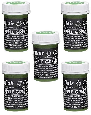 Sugarflair Apple Green Pastel Food Colouring Paste, Highly Concentrated for Use with Sugar Pastes, Buttercream, Royal Icing or Cake Mix, Subtle Colour Dye - 25g (Pack of 5)