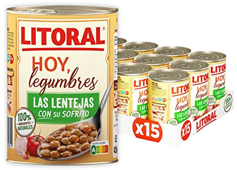Litoral Hoy Legumbres Lentejas con su sofrito - Plato Preparado Sin Gluten - Pack de 15 x 425g - Total: 6.375 kg