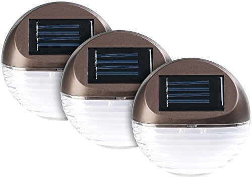 Lunartec 3er-Set Solar-LED-Zaunleuchte für Hauswand & Treppe, Lichtsensor, IP44