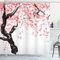 ABAKUHAUS japanisch Duschvorhang, Kirschblütenbaum, Stoffliches Gewebe Badezimmerdekorationsset mit Haken, 175 x 220 cm, Schwarz Rosa