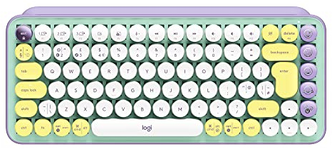 Logitech POP Keys Mechanische kabellose Tastatur mit anpassbaren Emoji-Tasten, Spanisches QWERTY-Layout - Grün/Lila