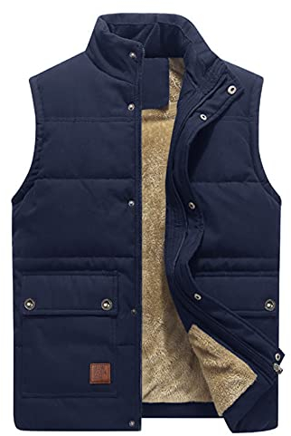 KEFITEVD Weste Herren Gefüttert Thermo Winterjacke Übergangsjacke Warme Outdoor Weste Beheitze Weste Herbst Männer Dunkelblau L