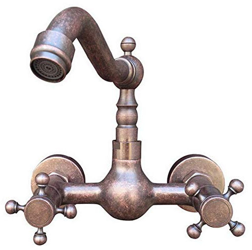 Vintage retrò antico muro di rame appeso doppia maniglia a croce bagno lavello rubinetto della cucina rubinetto girevole