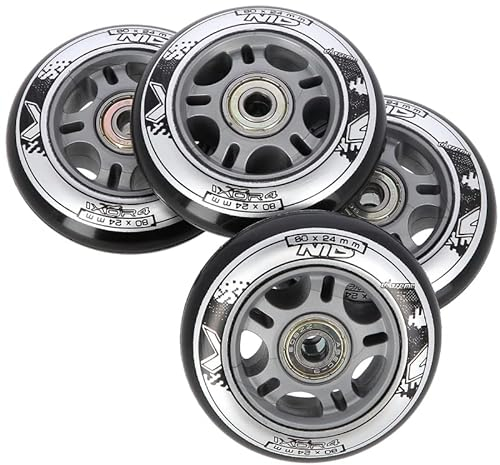 Nils Extreme PESPORT Roller Blade Räder mit Lager ABEC9-4er- Pack Indoor-/Outdoor-Rollschuh-Räder – 82A – 80x24 Schwarz