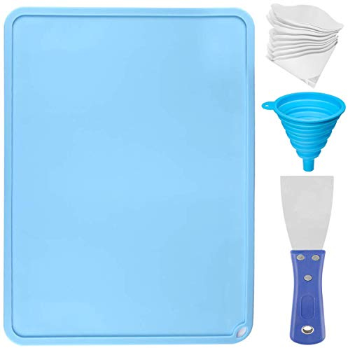 Youmile Silicone Mat LCD 3D Printer Accessories 410x310mm Blue Resin Transfer Silicone Pad For Resin Clean With Clean Spade, Resin Filter, 10PCS 100 Micron Paper Paint Filter