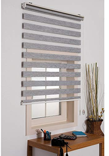Brillant Store enrouleur en bambou gris zébré pour la maison, le bureau, la nuit, sur mesure jusqu'à 200 x 200 cm (gris, 180 x 200 cm)