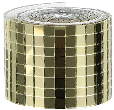 Mosaikfliesen Quadratische Selbstklebend Glasfliesen Echtglas Spiegel Fliesenaufkleber Wandfliese Wandaufkleber für DIY Küche Badezimmer KTV (Golden)