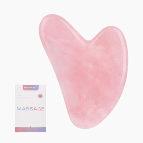 Bounabay Rosenquarz Gua Sha Massagewerkzeug, 100% Natürliches Jadestein Gesichtspflegewerkzeug, Gesichts Gua Sha Rosa Kristallherzform, Trigger Point Treatment