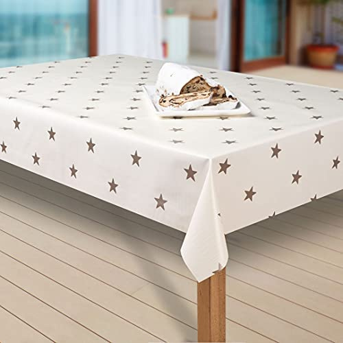laro Wachstuch-Tischdecke Sterne Weihnachten Weihnachts-Motive PVC Wachstischdecke Eckig Meterware Wasserabweisend Abwischbar |20|, Muster:Sterne Creme-Gold, Größe:130x220 cm