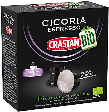 CRASTAN 1870 - Capsule compatibili Nespresso - Cicoria da agricoltura biologica - 1 Box da 15 Capsule - Totale 90 caspule - Naturalmente Priva di Caffeina - Senza Glutine