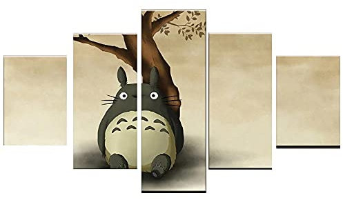 Toaueng Poster & Kunstdrucke 5 Stück Leinwandmein Nachbar Totoro 150×80Cm Kein Rahmen 5 Leinwand Kunst Wandkunst Fünf Teile Tafelmalerei Wandbild Hd Poster Modernes Modulares Bild