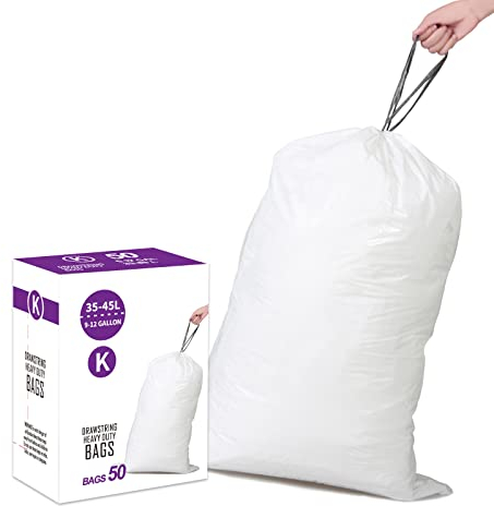 Code K Heavy Duty 1.2 Mil THICK Plastic Trash Bags with Reinforced Drawstring 9-12 Gallon Compatible with simpleman Code K White Garbage Can Liners 50 Count 1.2 Mil Thick Leak-Proof & Tear Resistant