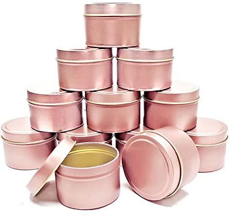 Rose Gold Candle Tins 8oz, 12Pcs Candle Tins for DIY Big Candle Container Tins for Candle Making Rose Gold Cantainer Tins
