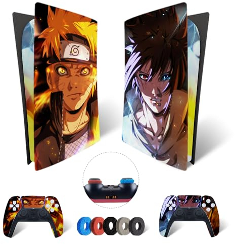 MaD Vision® Extra-Haltbares Skin-Set aus Vinyl für PS5 Digital + 5 Paar Aiming Rings | Kratzfestes Aufkleber-Set für Playstation 5 + 2 Controllers – für Sasuke|Naruto Design