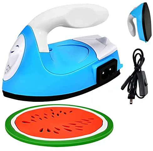Mini Heat Press Iron Machine,Portable Mini Electric Iron,Small Heat Press Iron,Mini Iron Press for Clothes Shoes Bags Hats,Iron Press Machine for Heating Transfer,Silicone Pad Included (Blue)