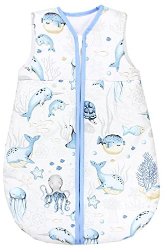 TupTam Schlafsack Baby - Wärmender Ganzjahresschlafsack 2.5 TOG, OEKO-TEX, Ärmellos, Farbe: Meerestiere Blau, Größe: 92-98