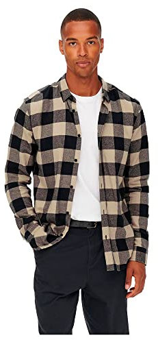 Only & Sons Onsgudmund Ls Checked Shirt Noos Chemise, Bleu Marine, L Homme