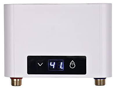 Mini calentador de agua electrónico sin depósito, calentador de agua eléctrico instantáneo, mini calentador de agua instantáneo para baño, cocina, pantalla grande LED (blanco, 3500 W sin juego de