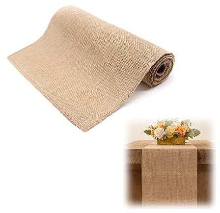 Natürliche Sackleinen Tischband, Jute Tischläufer im Vintage, Khaki-Tischläufer für Weihnachten Deko Hochzeit Party Dekoration Wohnkultur 180x30cm