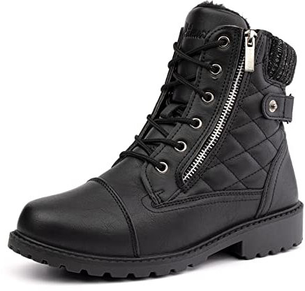 Hitmars Winter Boots Women Ankle Boots Ladies Snow Boots Cushioned Wide Lace Up Rubber Ankle Boots Comfy Non Slip Warm Cosy Boots Black Size 6 UK