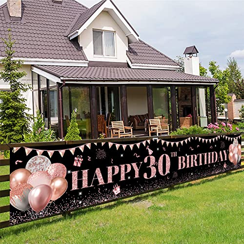 30 Geburtstag Deko Schwarz Roségold, Deko 30 Geburtstag Frau, 30 Geburtstag Frauen Deko Banner Hintergrund, Groß 30. Geburtstag Frau Stoff Schild Poster Banner für 30. Geburtstagsfeier Deko, 300×50cm