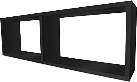 TRAUMMÖBEL Wandregal Schwarz Bücherregal Holz Hängeregal mit Zwei Fächern Schweberegal für Wohnzimmer, Schlafzimmer und Küche als Küchenregal, Wohnzimmerregal und Kinderzimmerregal verwendbar