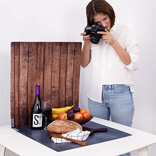 2 Pack Photo Backdrop Board | 55x55 cm | Realistic Photography Background | Food Photography Surface | Replica Surfaces | Product Photo Boards | Wood & Stone | Flat Lay Setting | Big
