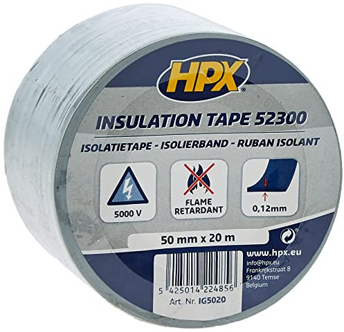 Ruban PVC Gris pour électricien 50mm x 20m HPX - IG5020, Ruban PVC d'isolation pour utilisation universelle, Convient aussi pour l'isolation électrique que pour un grand nombre d'autres applications