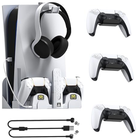NexiGo PS5 und PSVR2 Zubehör Wandhalterung mit Ladestation, Metall Wandhalterung für Playstation 5 Konsole (Disc & Digital), Stahl-Controller und Kopfhörerhalter.