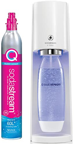 SodaStream E-TERRA Sparkling Water Maker (White) with CO2 and Carbonating Bottle