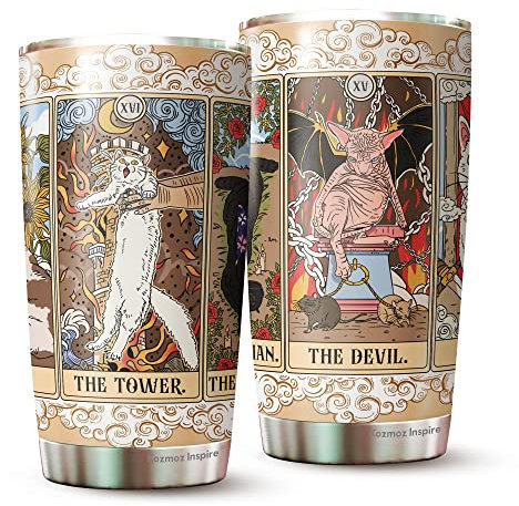 Kozmoz Inspire Cat Lover Gifts - The Original Tarot Cat Meme Gifts For Cat Lovers - Cute Cats Mug - Funny Things For Cat Owners - Tumbler 20 oz Gifts For Women, Men on Christmas, Birthday