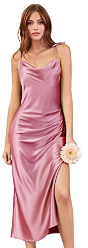 Babyonline D.R.E.S.S. Robe de Bal Femme à Bretelles Robe pour Mariage Invitée Femme Temoin avec Fente Rose Foncé 36